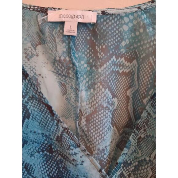 Monograph Blouse, Women's Size Large, Sheer, Babydoll, Snake Print, V-neck NWT - Picture 4 of 5
